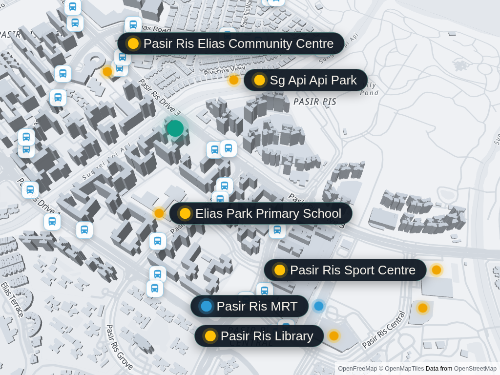 Map of Pasir Ris HDB and nearby amenities
