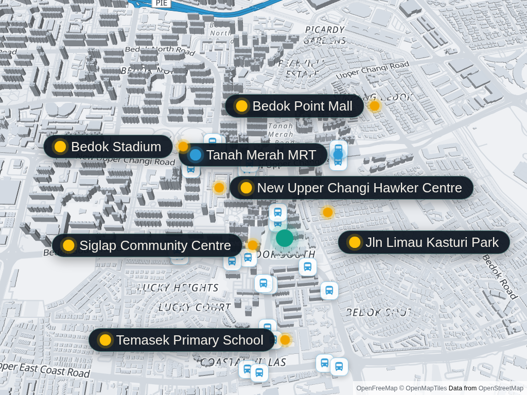 Map of Bedok Court and nearby amenities