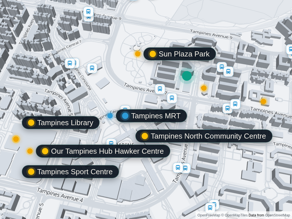 Map of Tampines HDB and nearby amenities